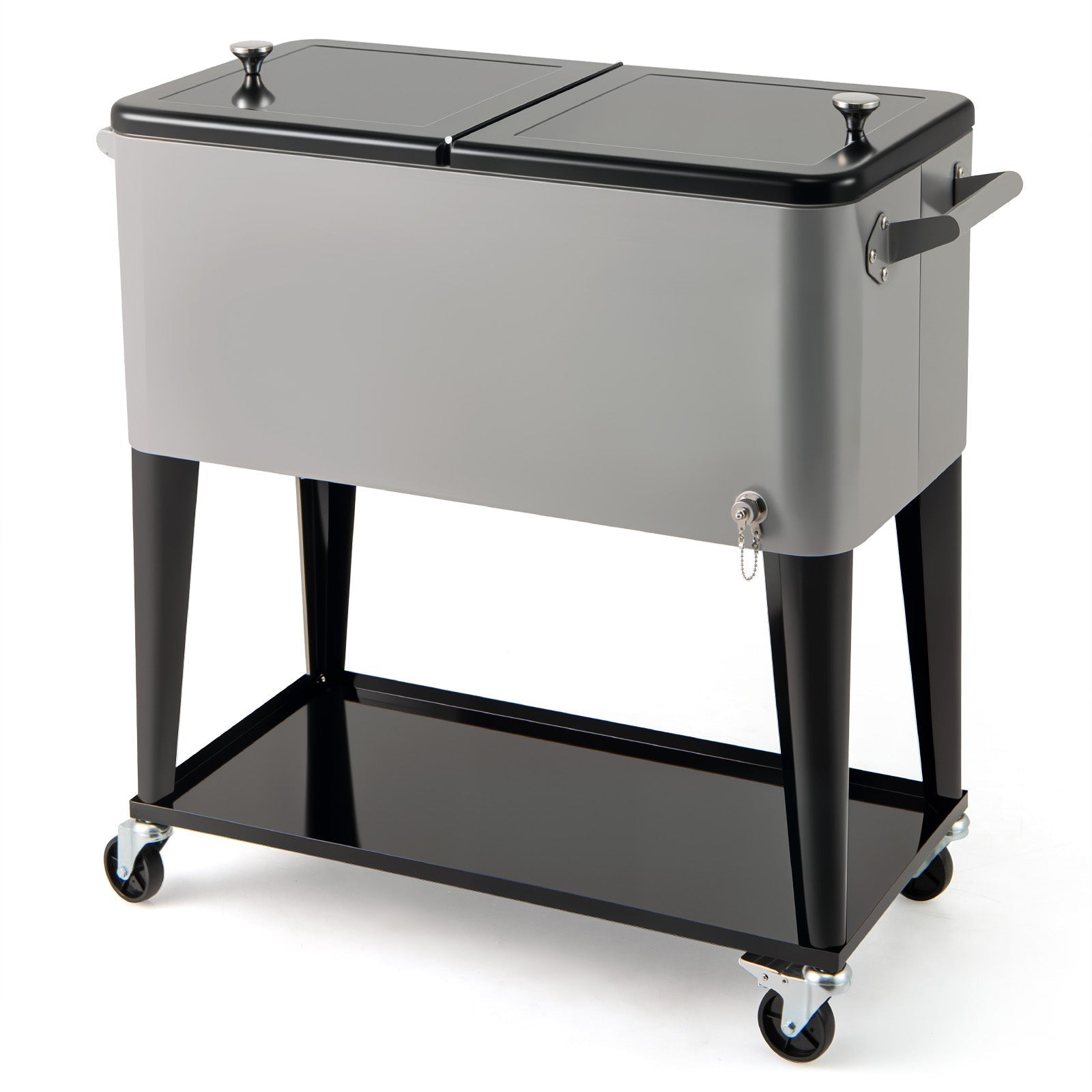 80-Quart Rolling Patio Cooler Cart with Wheels, Shelf and Bottle Opener