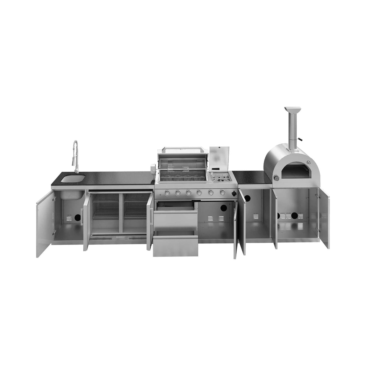 150-Inch 4-Burner 108K BTU Outdoor Kitchen Island With Pizza Oven, Rotisserie & Refrigerator (SAK36412)