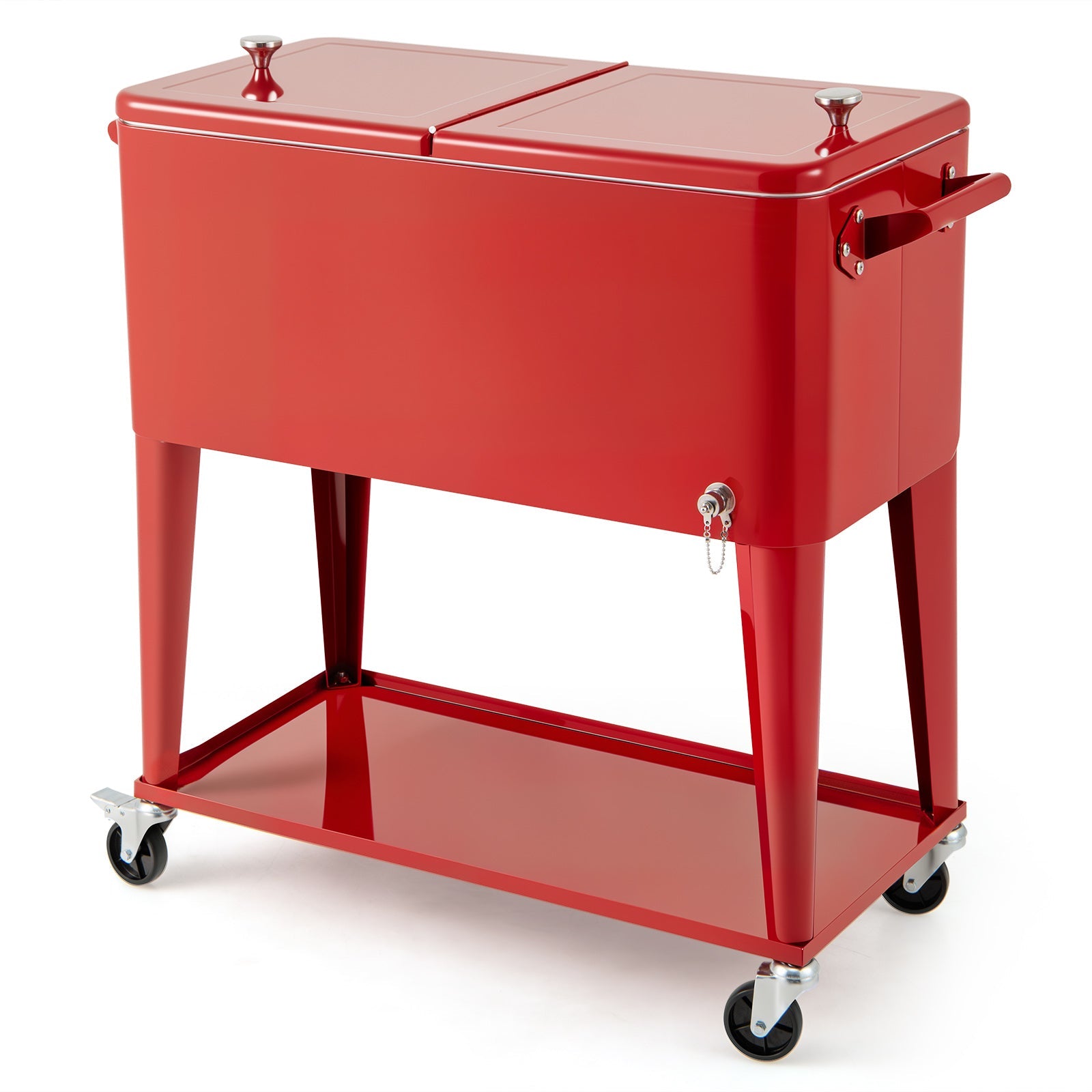 80-Quart Rolling Patio Cooler Cart with Wheels, Shelf and Bottle Opener