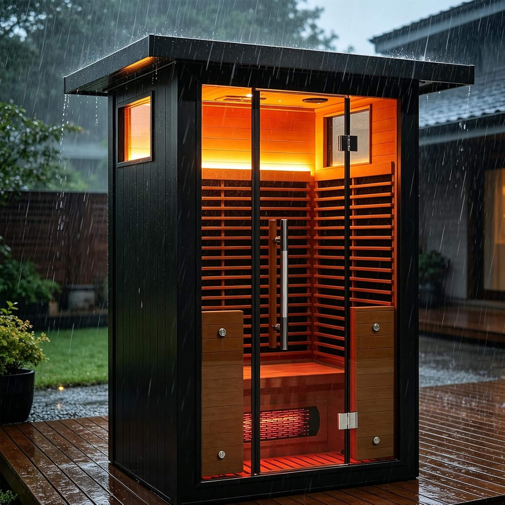 2-Person Outdoor Full-Spectrum Infrared Sauna with App Control and Glass Door