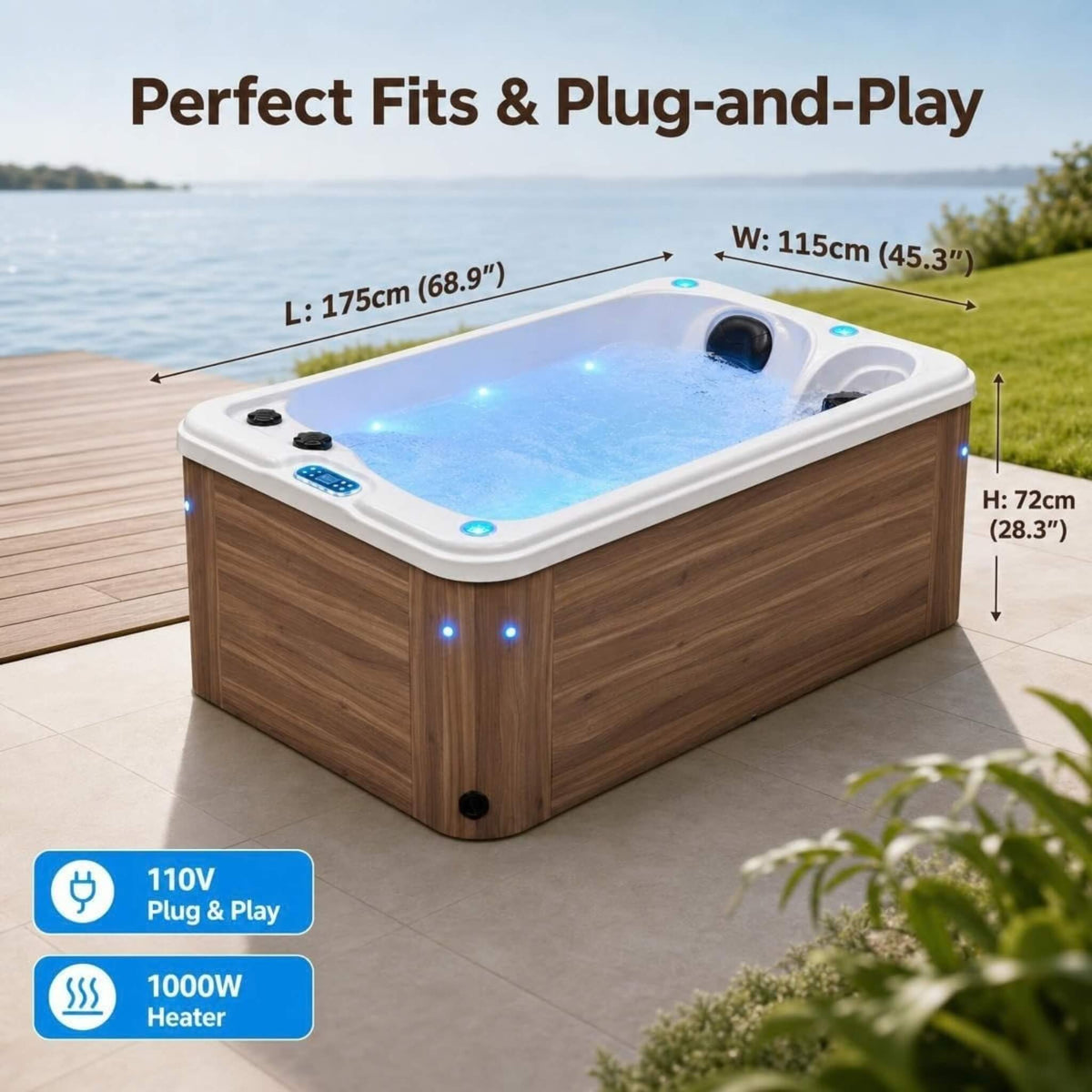 2-Person Outdoor Hot Tub With 15 Hydro Jets And Lights