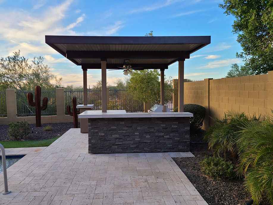 KoKoMo Outdoor Kitchen BBQ Island with 4-Burner Grill, Refrigerator & Pergola