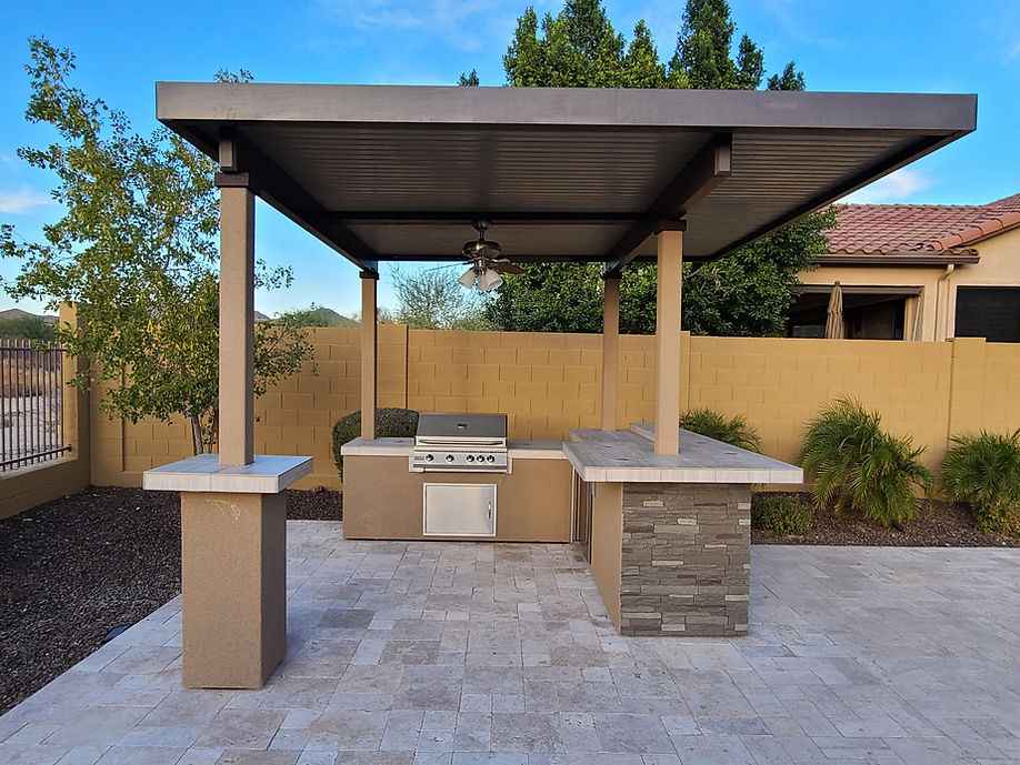 KoKoMo Outdoor Kitchen BBQ Island with 4-Burner Grill, Refrigerator & Pergola