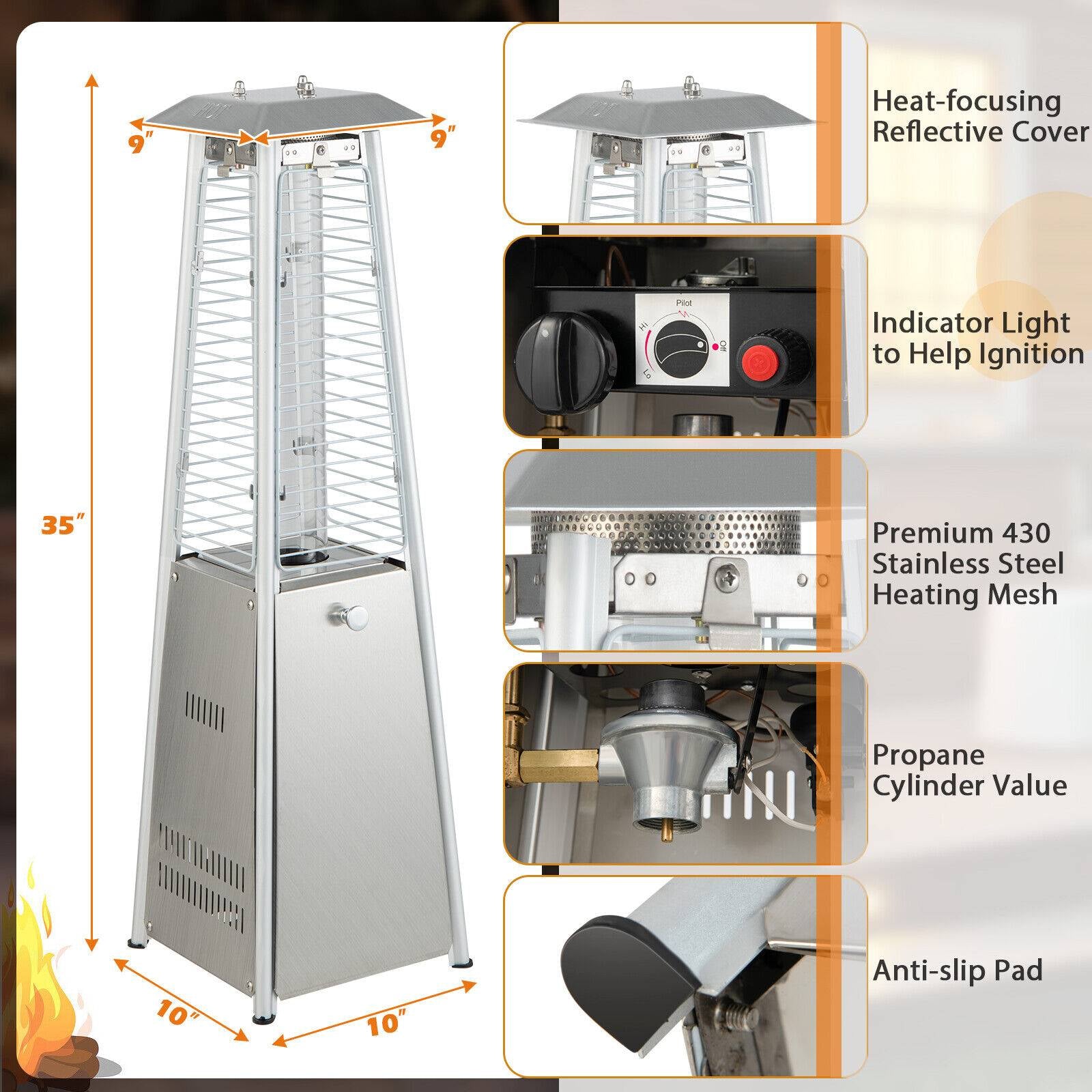 10,000 BTU Portable Tabletop Propane Patio Heater with Glass Flame Tube