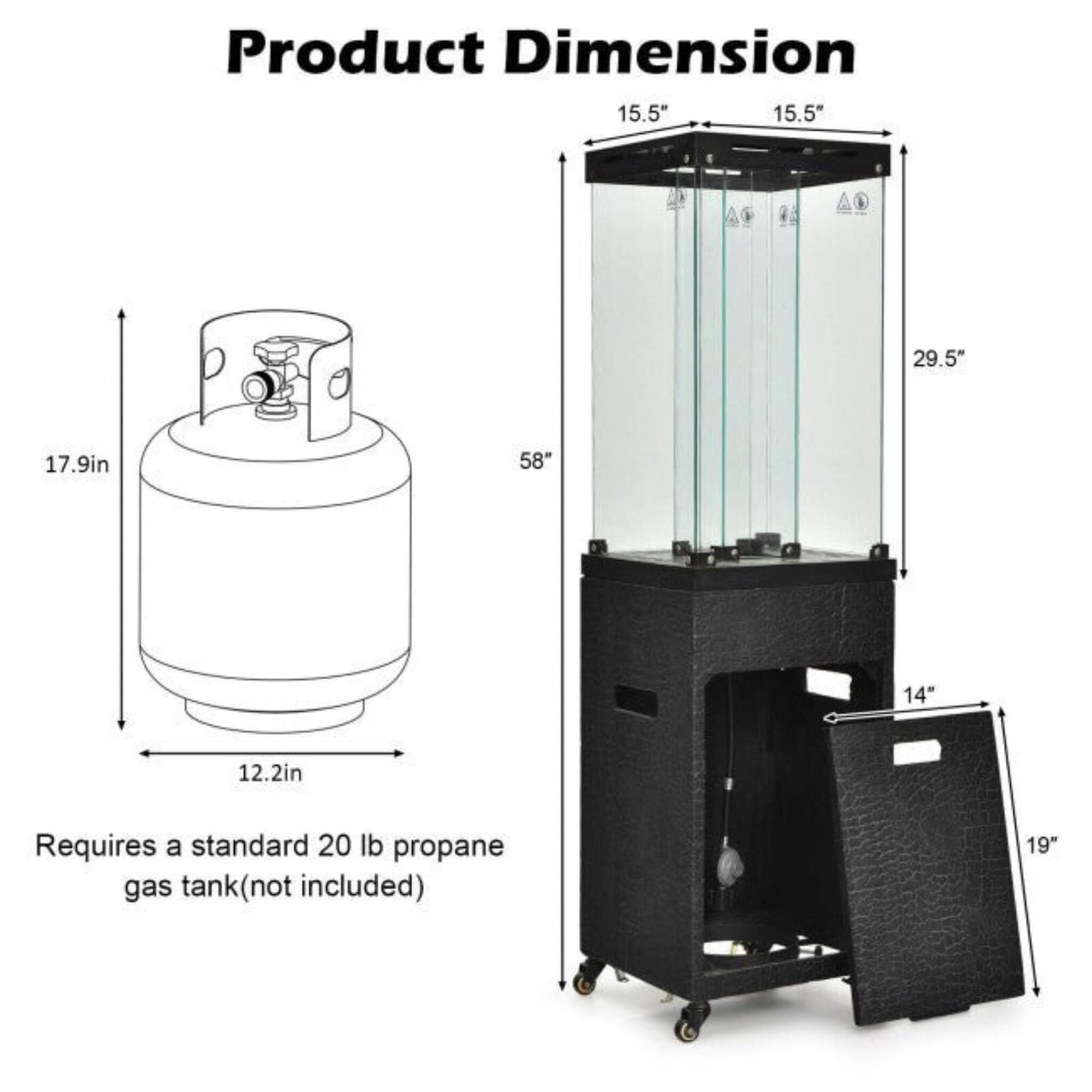 41,000 BTU Propane Patio Heater with Tempered Glass and Cover