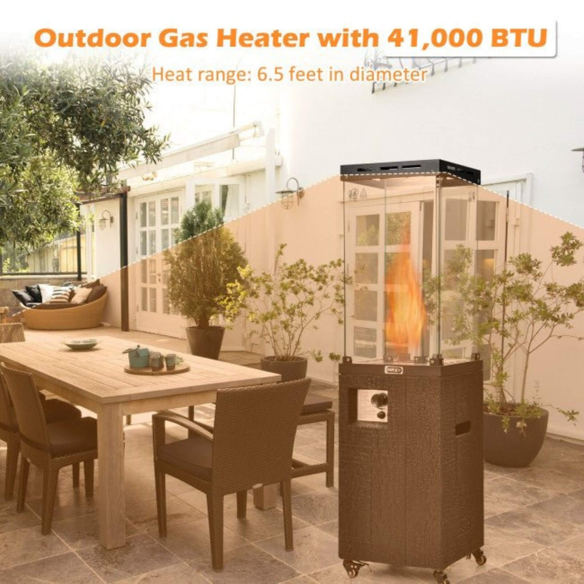 41,000 BTU Propane Patio Heater with Tempered Glass and Cover