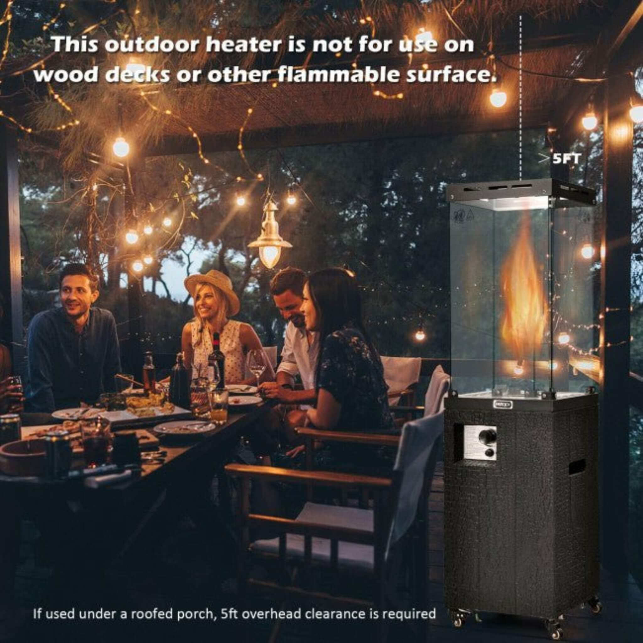 41,000 BTU Propane Patio Heater with Tempered Glass and Cover
