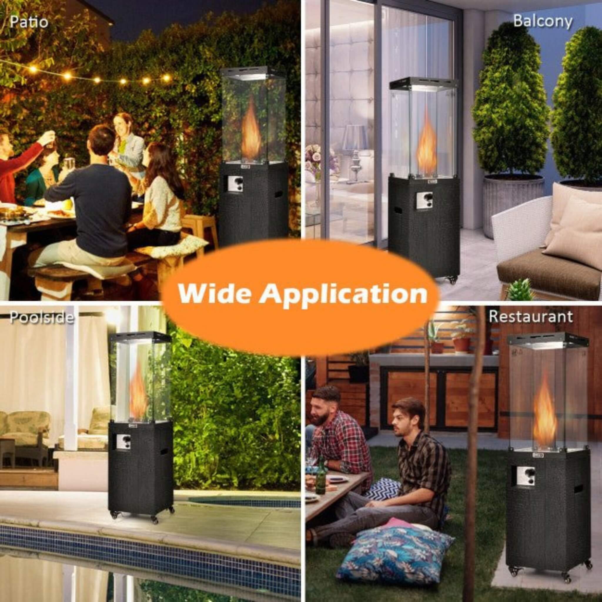 41,000 BTU Propane Patio Heater with Tempered Glass and Cover