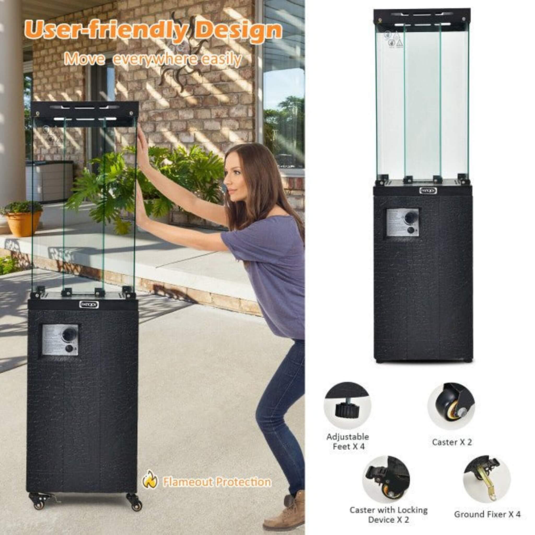 41,000 BTU Propane Patio Heater with Tempered Glass and Cover