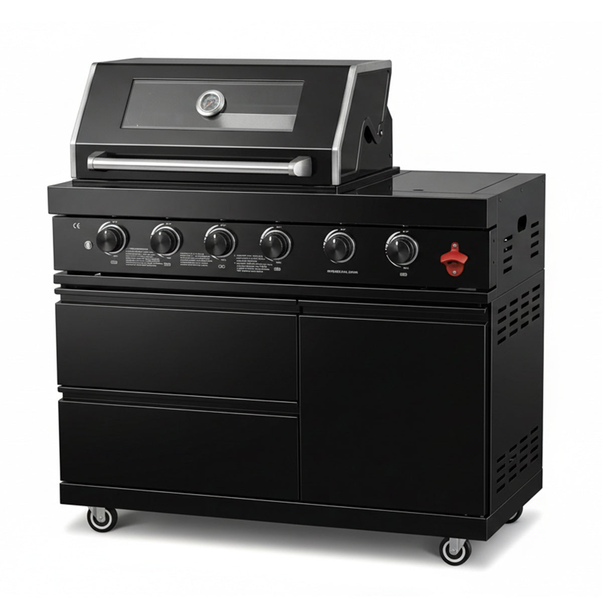 46"  Four Burners Black Outdoor Kitchen Islands Grill + Side Burner