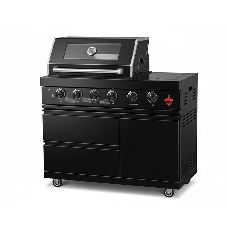 46"  Four Burners Black Outdoor Kitchen Islands Grill + Side Burner