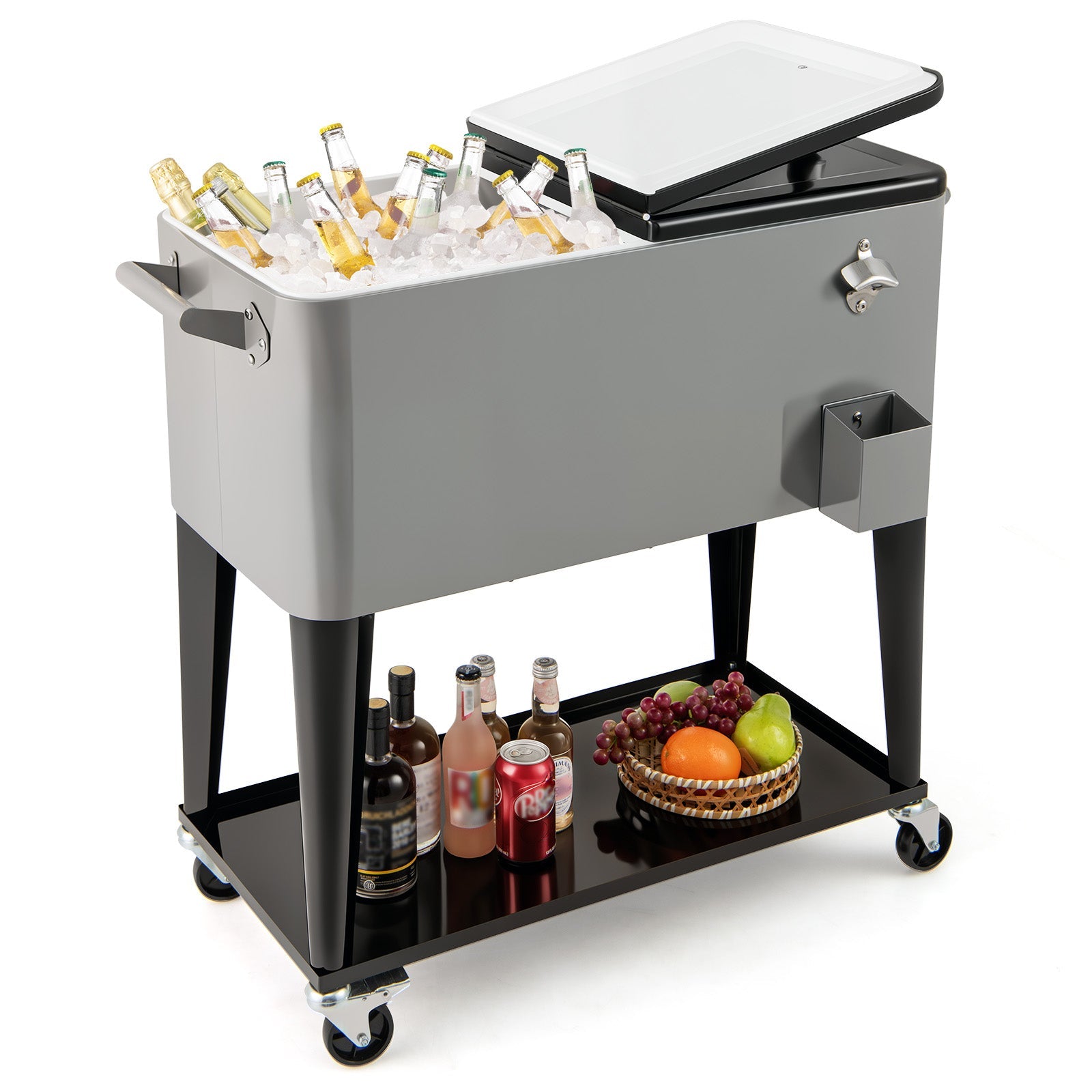 80-Quart Rolling Patio Cooler Cart with Wheels, Shelf and Bottle Opener