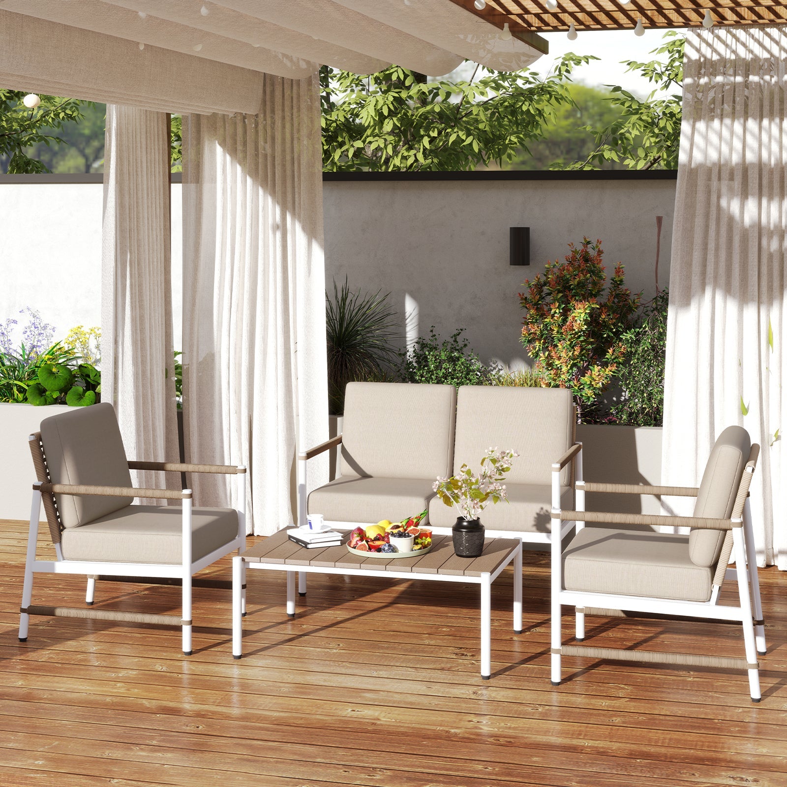 4-Piece Aluminum Patio Conversation Set with Loveseat, Chairs and Table