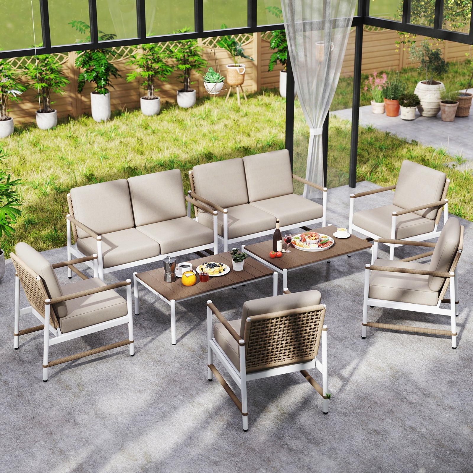 4-Piece Aluminum Patio Conversation Set with Loveseat, Chairs and Table