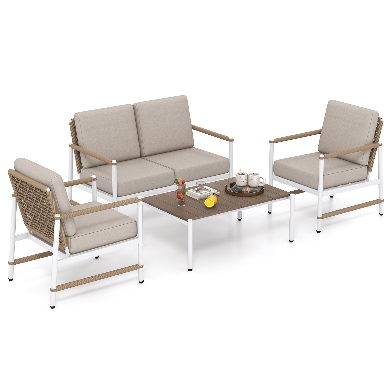 4-Piece Aluminum Patio Conversation Set with Loveseat, Chairs and Table