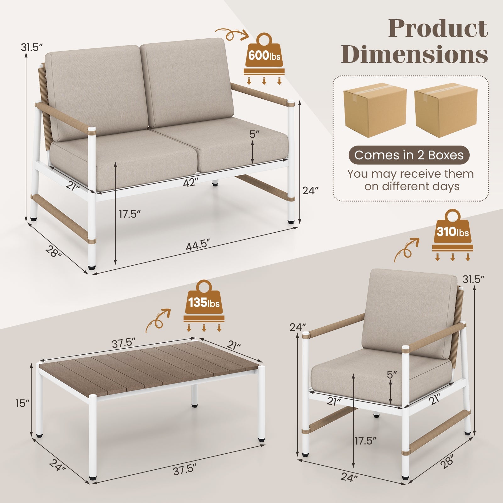 4-Piece Aluminum Patio Conversation Set with Loveseat, Chairs and Table