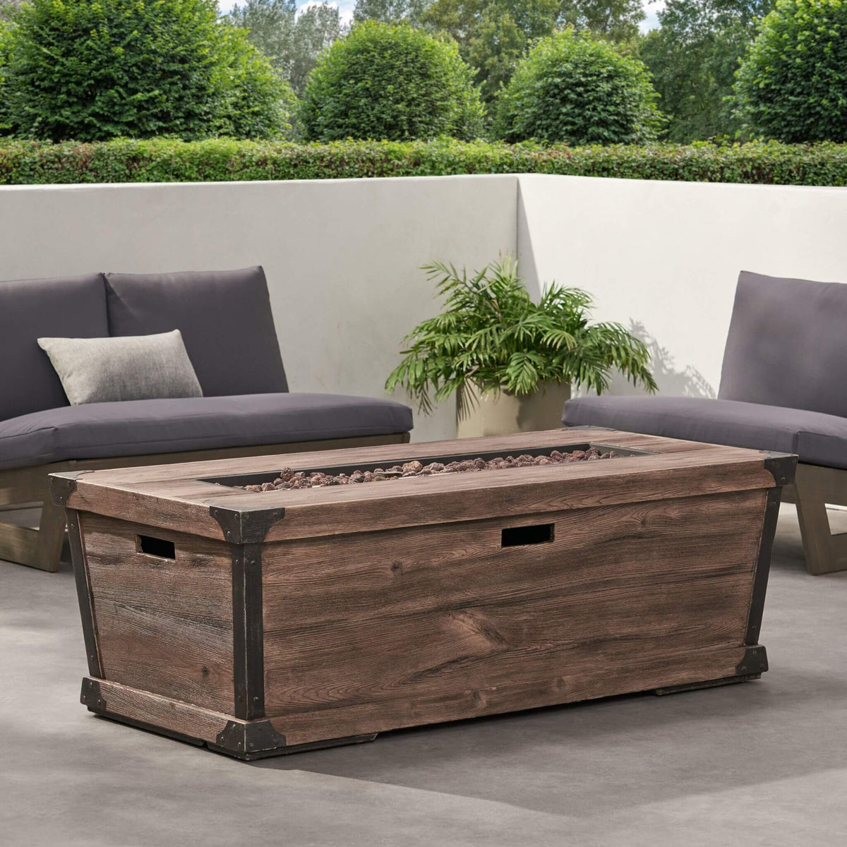 56-Inch Outdoor 50K BTU Wood Pattern Rectangle Gas Burning Fire Pit