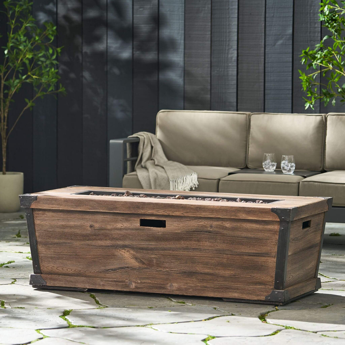 56-Inch Outdoor 50K BTU Wood Pattern Rectangle Gas Burning Fire Pit