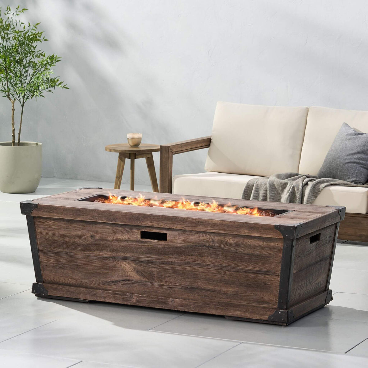 56-Inch Outdoor 50K BTU Wood Pattern Rectangle Gas Burning Fire Pit
