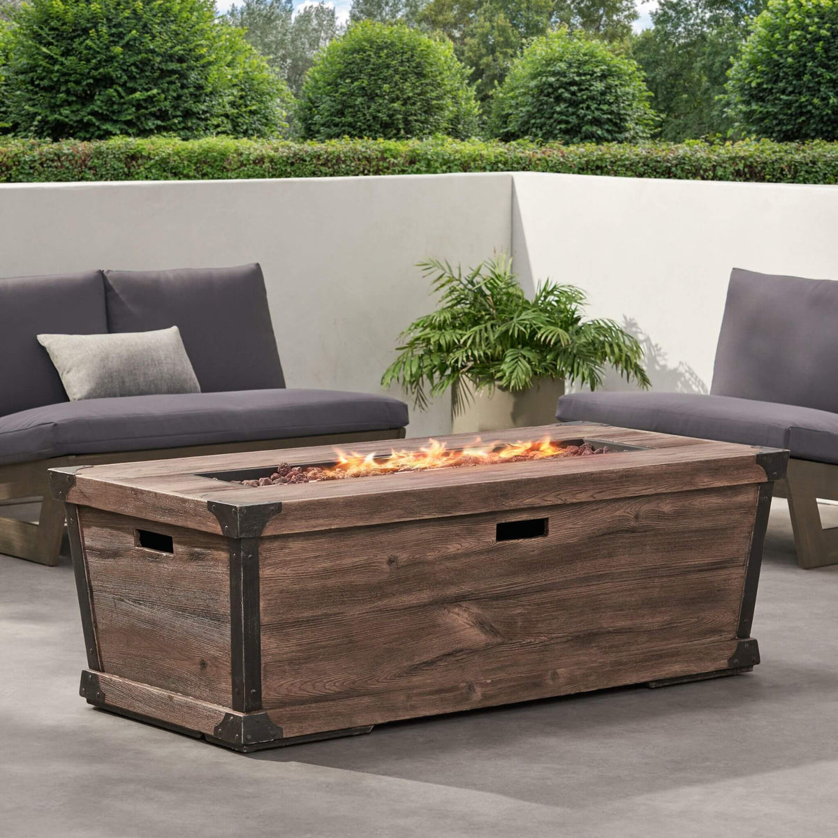 56-Inch Outdoor 50K BTU Wood Pattern Rectangle Gas Burning Fire Pit