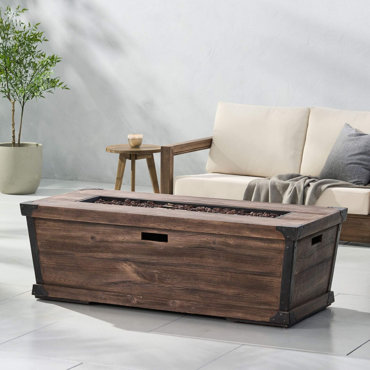 56-Inch Outdoor 50K BTU Wood Pattern Rectangle Gas Burning Fire Pit