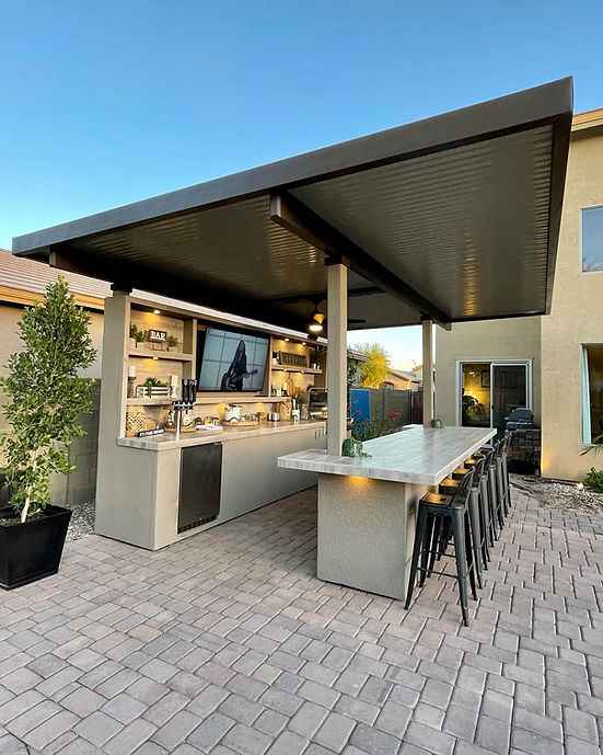 KoKoMo 20' x 20' Outdoor Kitchen Pavilion | Luxury BBQ Island with TV & Kegerator