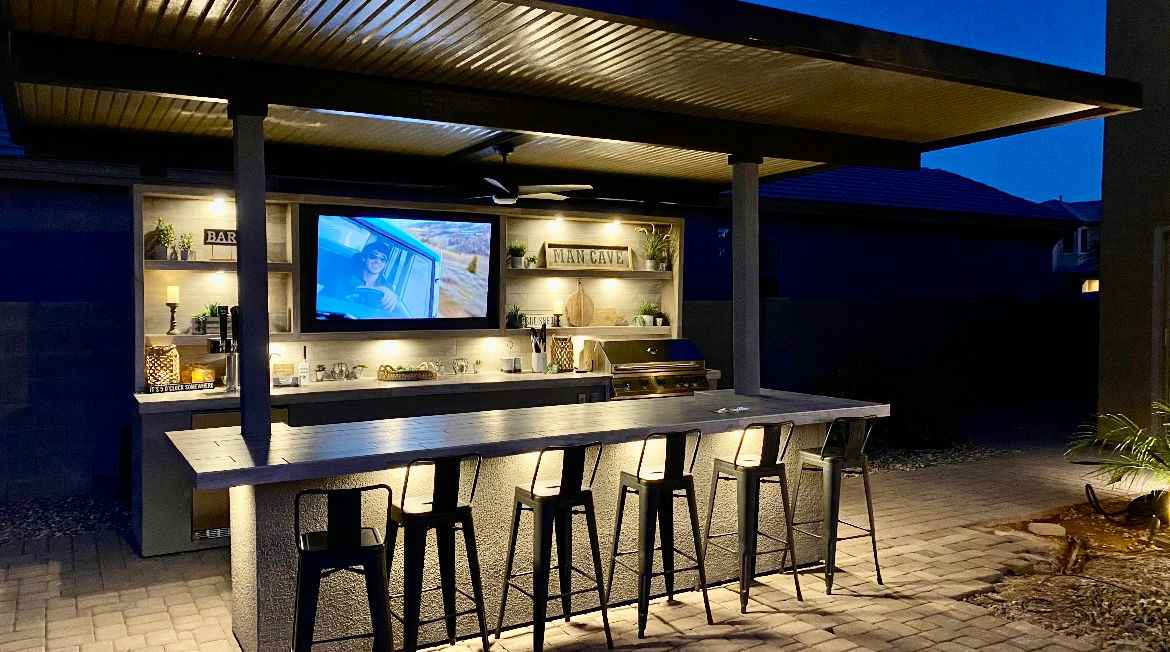 KoKoMo 20' x 20' Outdoor Kitchen Pavilion | Luxury BBQ Island with TV & Kegerator