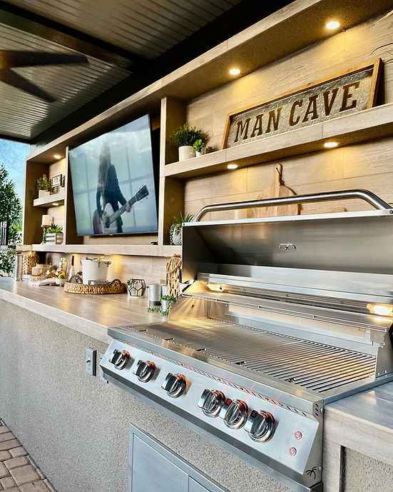 KoKoMo 20' x 20' Outdoor Kitchen Pavilion | Luxury BBQ Island with TV & Kegerator