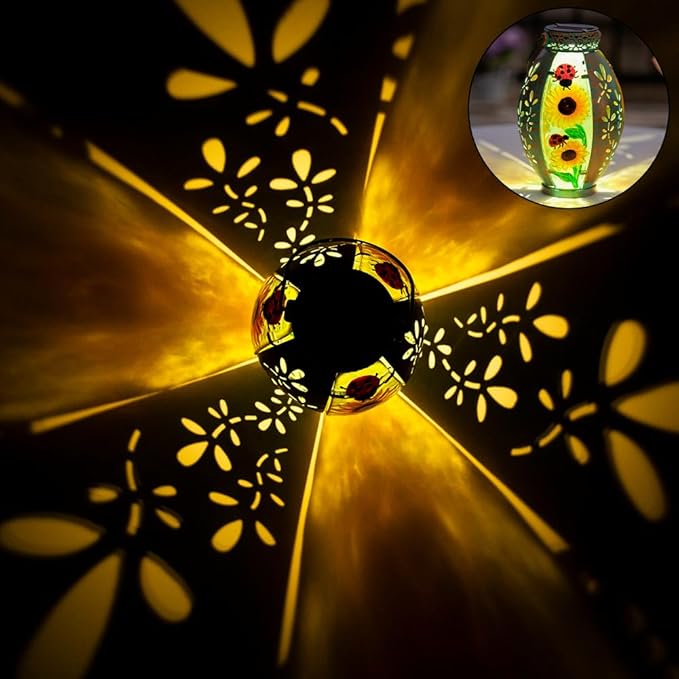 Sunflower & Lady Bugs Solar Lanterns, Set of 2