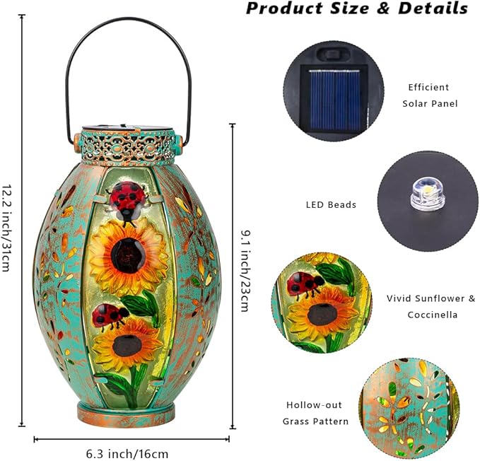 Sunflower & Lady Bugs Solar Lanterns, Set of 2