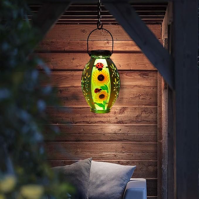 Sunflower & Lady Bugs Solar Lanterns, Set of 2