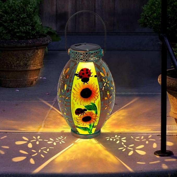 Sunflower & Lady Bugs Solar Lanterns, Set of 2