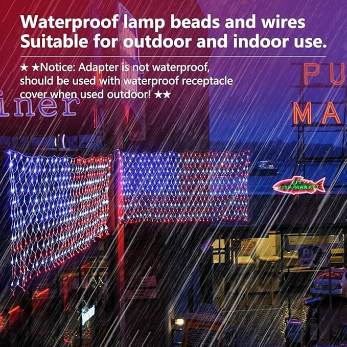 American Flag String Lights, 420 LED USA Flag Net Light Waterproof Patriotic Lights