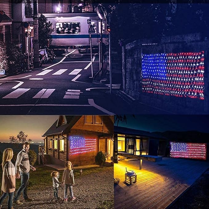 American Flag String Lights, 420 LED USA Flag Net Light Waterproof Patriotic Lights