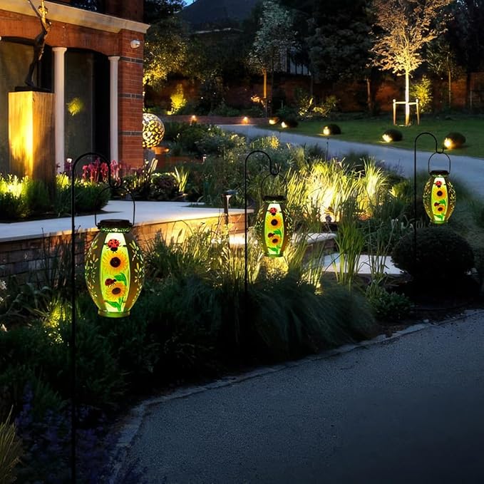 Sunflower & Lady Bugs Solar Lanterns, Set of 2