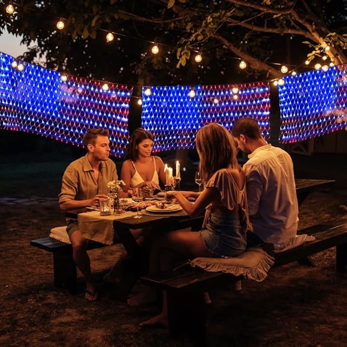 American Flag String Lights, 420 LED USA Flag Net Light Waterproof Patriotic Lights