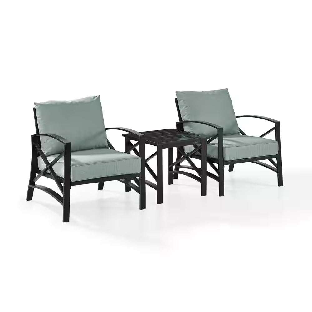 Elevate Your Outdoor Experience with the Kaplan 3-Piece Metal Seating Set - Stylish Chairs and Side Table with Mist Cushions