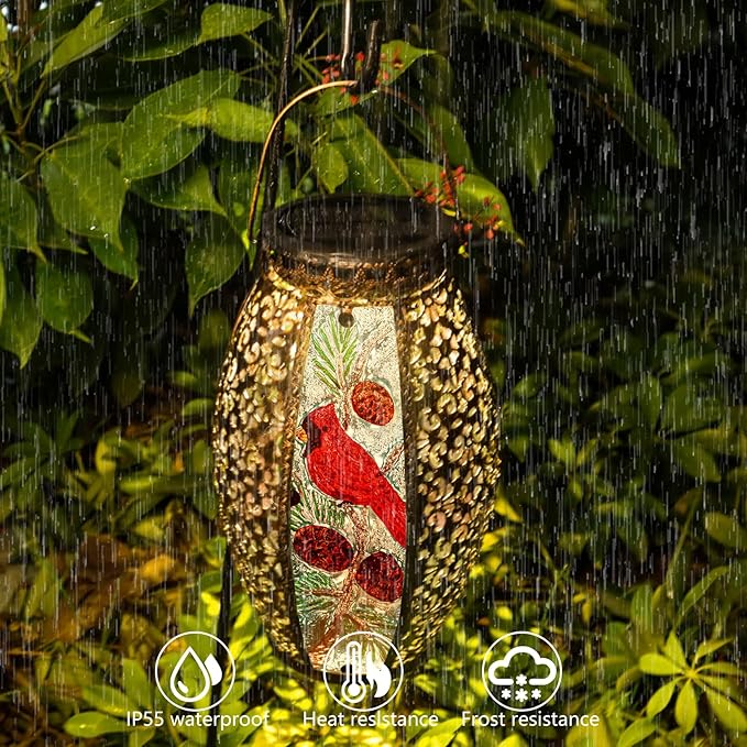 Outdoor Solar Lantern-Waterproof Cardinal Hanging Metal Decorative Lights