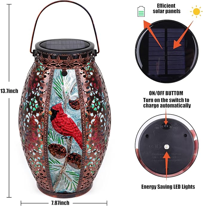 Outdoor Solar Lantern-Waterproof Cardinal Hanging Metal Decorative Lights