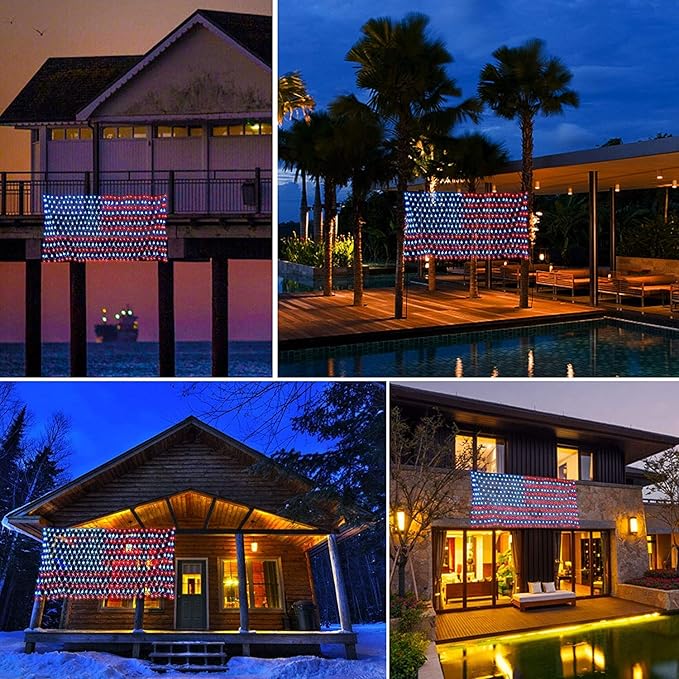 American Flag String Lights, 420 LED USA Flag Net Light Waterproof Patriotic Lights