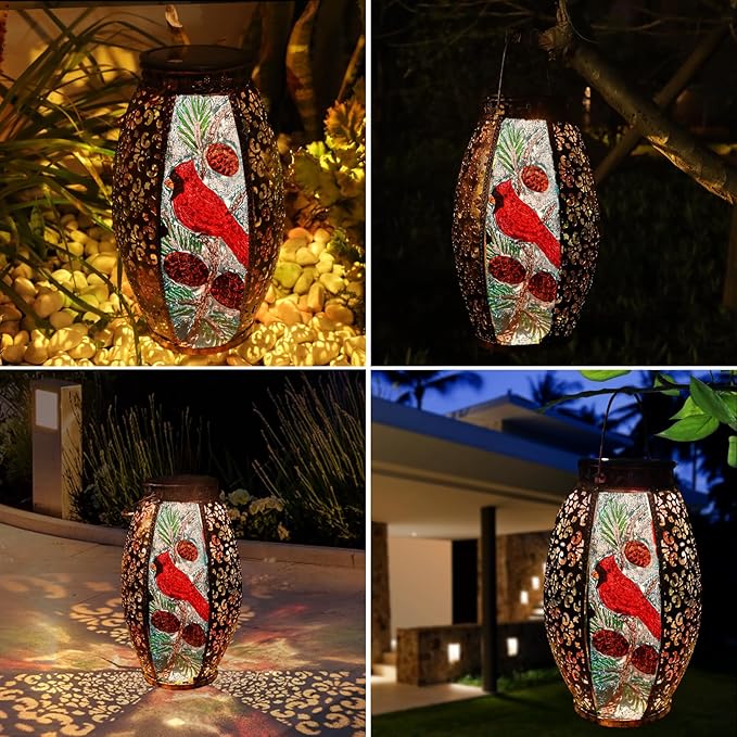 Outdoor Solar Lantern-Waterproof Cardinal Hanging Metal Decorative Lights
