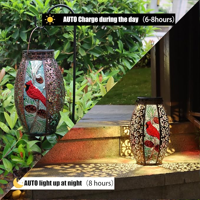 Outdoor Solar Lantern-Waterproof Cardinal Hanging Metal Decorative Lights