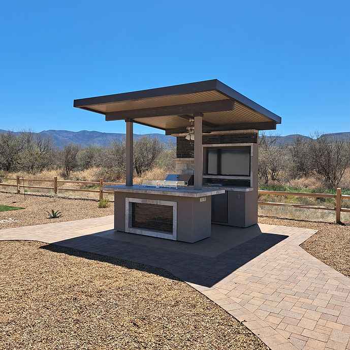 KoKoMo Baja Outdoor Kitchen with Grill, Fridge, Bar Seating & 12x12 Patio Cover