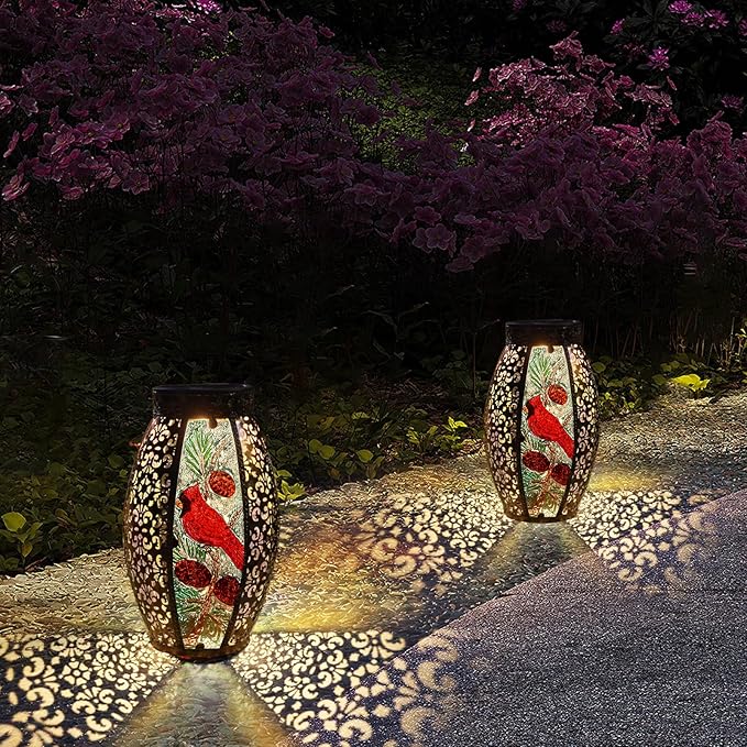 Outdoor Solar Lantern-Waterproof Cardinal Hanging Metal Decorative Lights