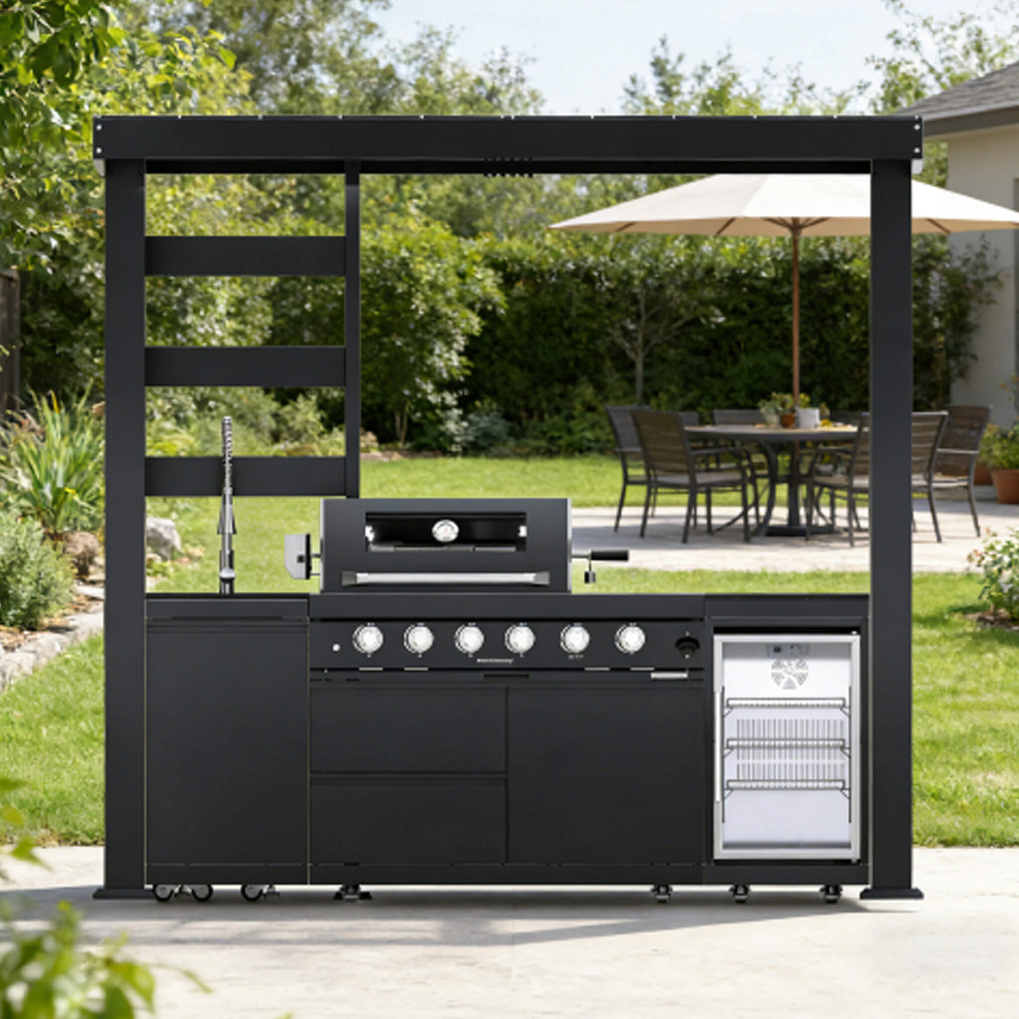 97-Inch 4-Burner Outdoor Kitchen Grill Island with Refrigerator, 72,000 BTU