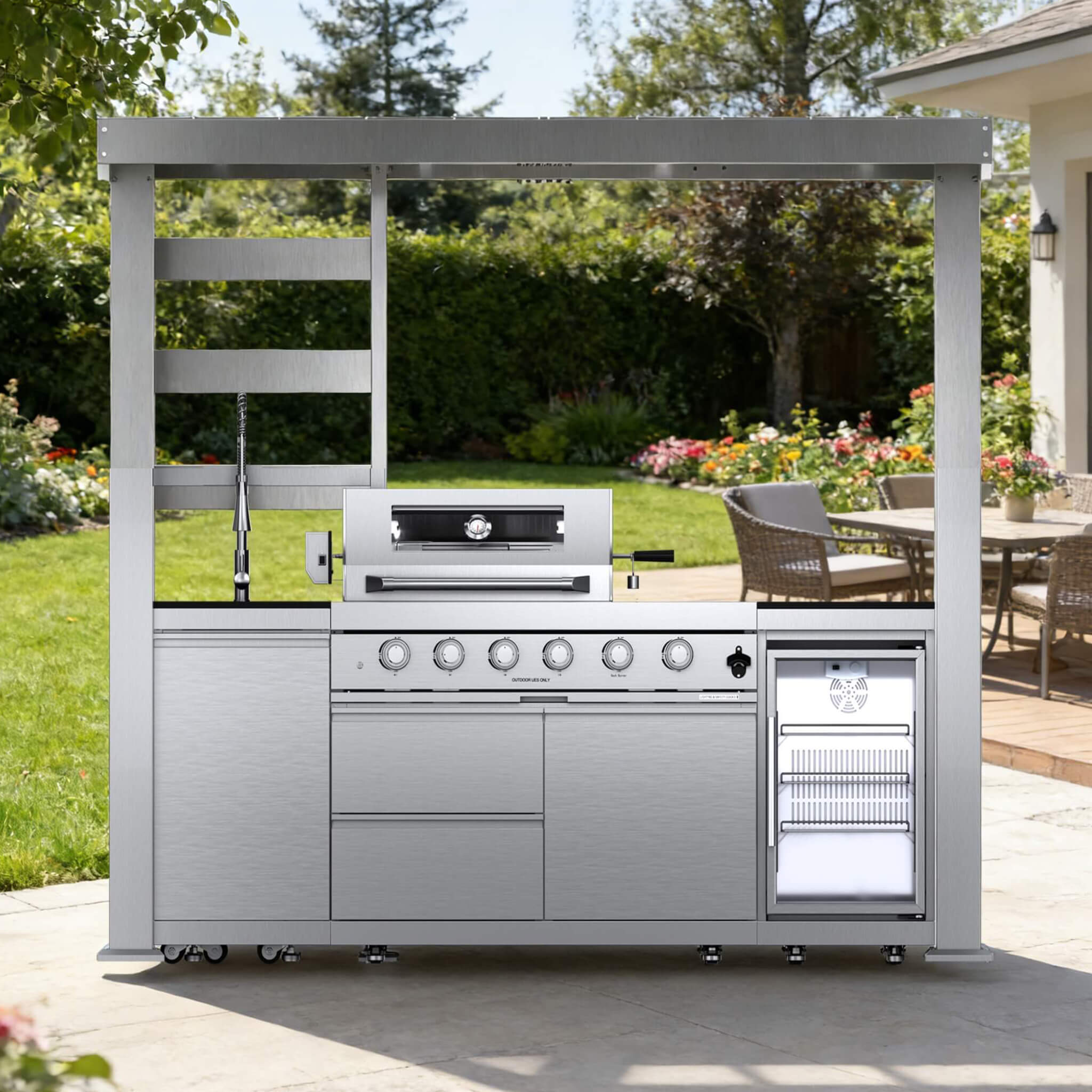 97-Inch 4-Burner Outdoor Kitchen Grill Island with Refrigerator, 72,000 BTU