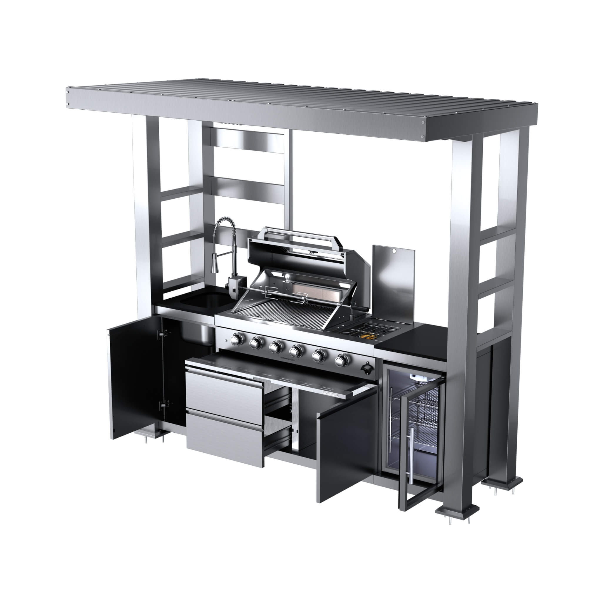 97-Inch 4-Burner Outdoor Kitchen Grill Island with Refrigerator, 72,000 BTU