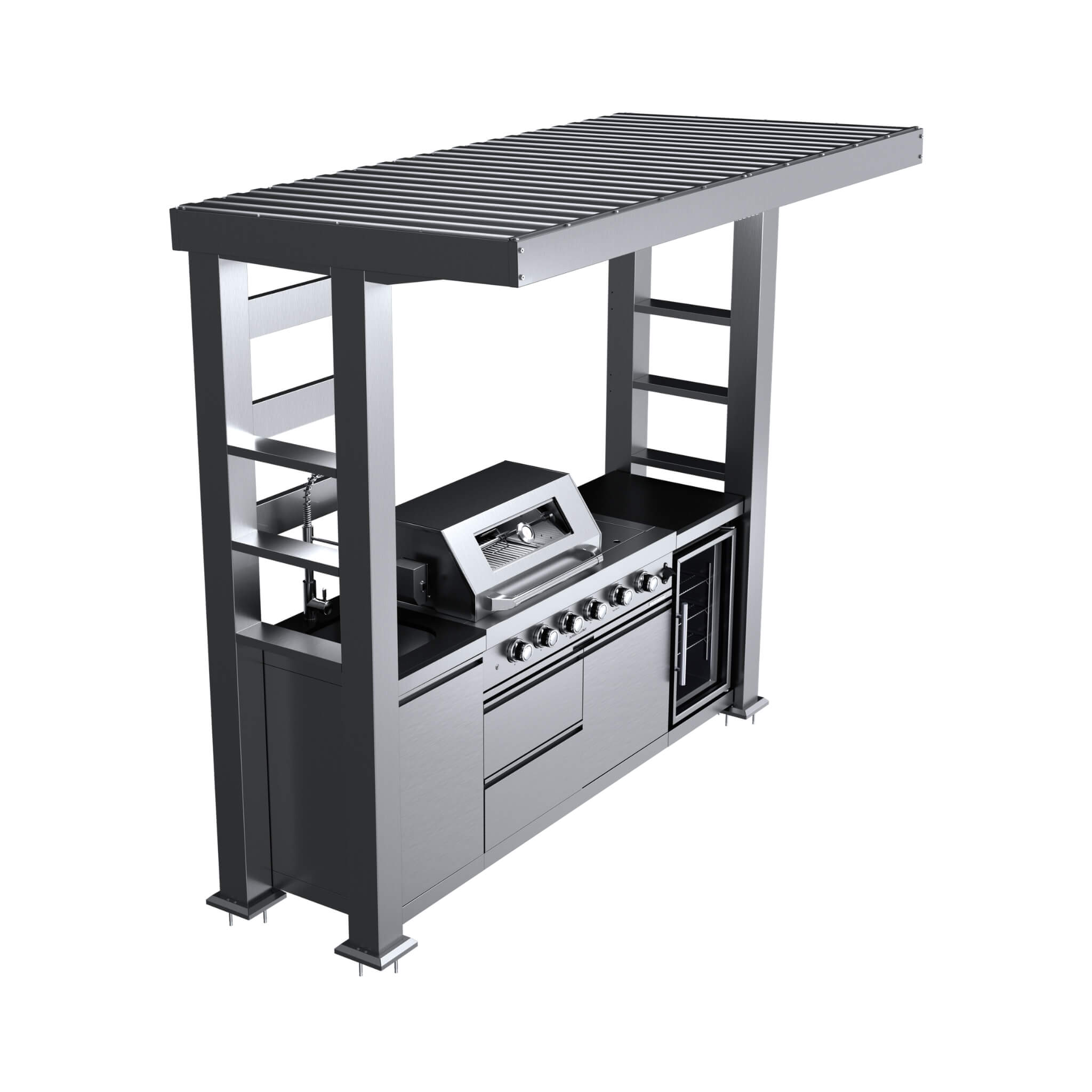 97-Inch 4-Burner Outdoor Kitchen Grill Island with Refrigerator, 72,000 BTU