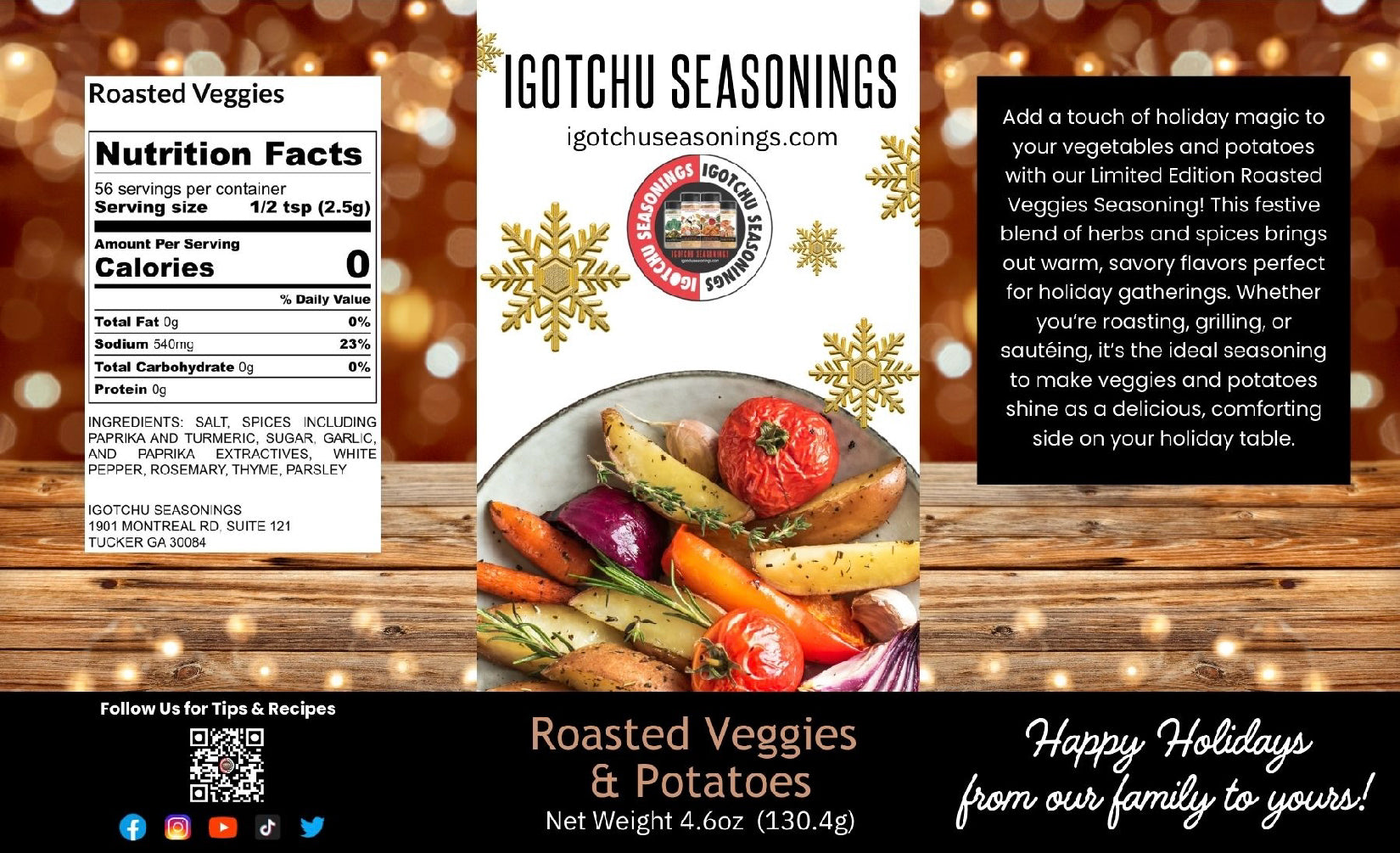 Limited Edition Roasted Vegetable Seasoning – Holiday Herb Blend, 5.5 oz