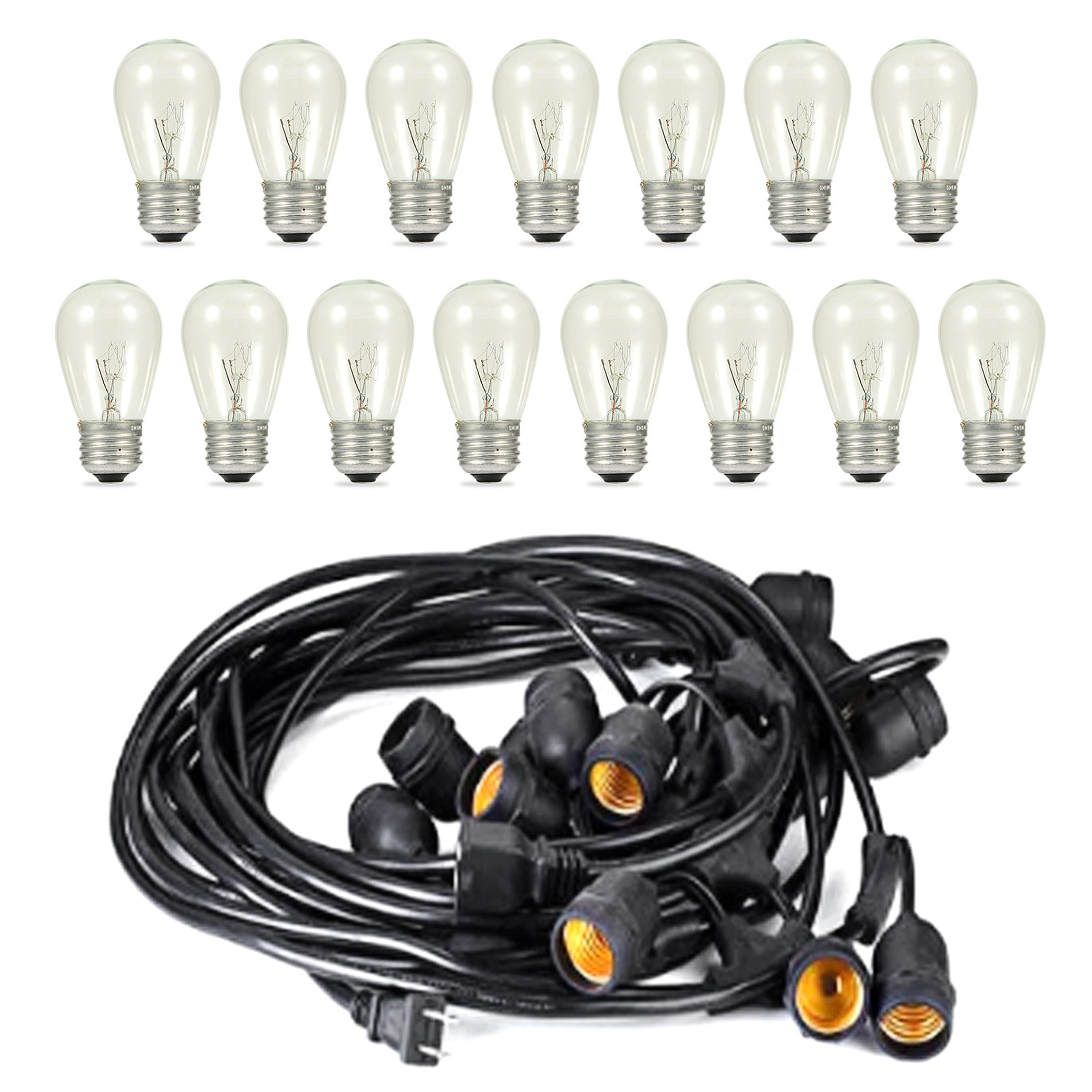 48-Foot Commercial Outdoor String Lights with 15 Warm White Edison Bulbs